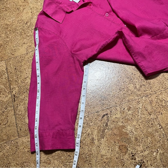 Chico’s 100% Linen 3/4 Sleeve Fuchsia Pink Button Down Top Sz M/12 US Chico’s 2 - Picture 6 of 9